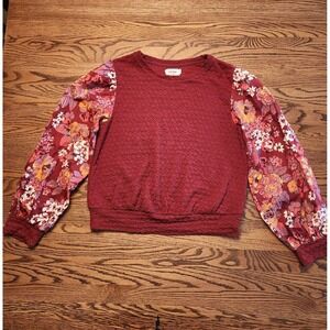 Anthropologie Porridge Textured Sweatshirt Floral Balloon Sleeve Top Size Small
